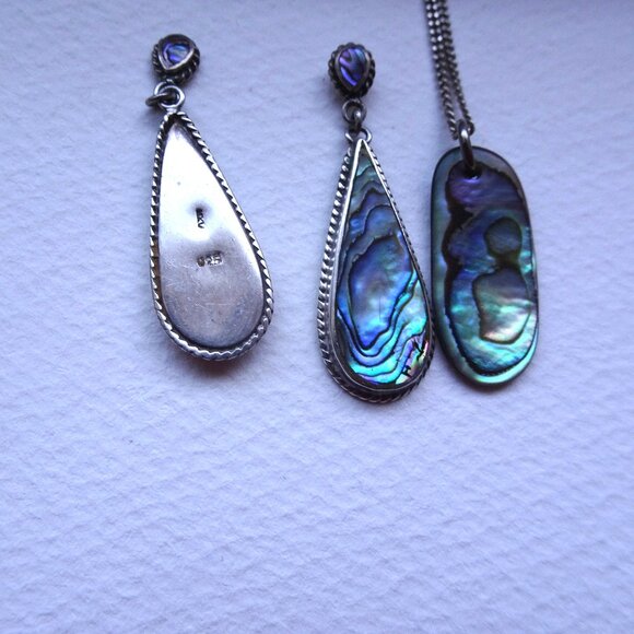 Abalone Sterling Silver Earrings and Pendant - Picture 1 of 8